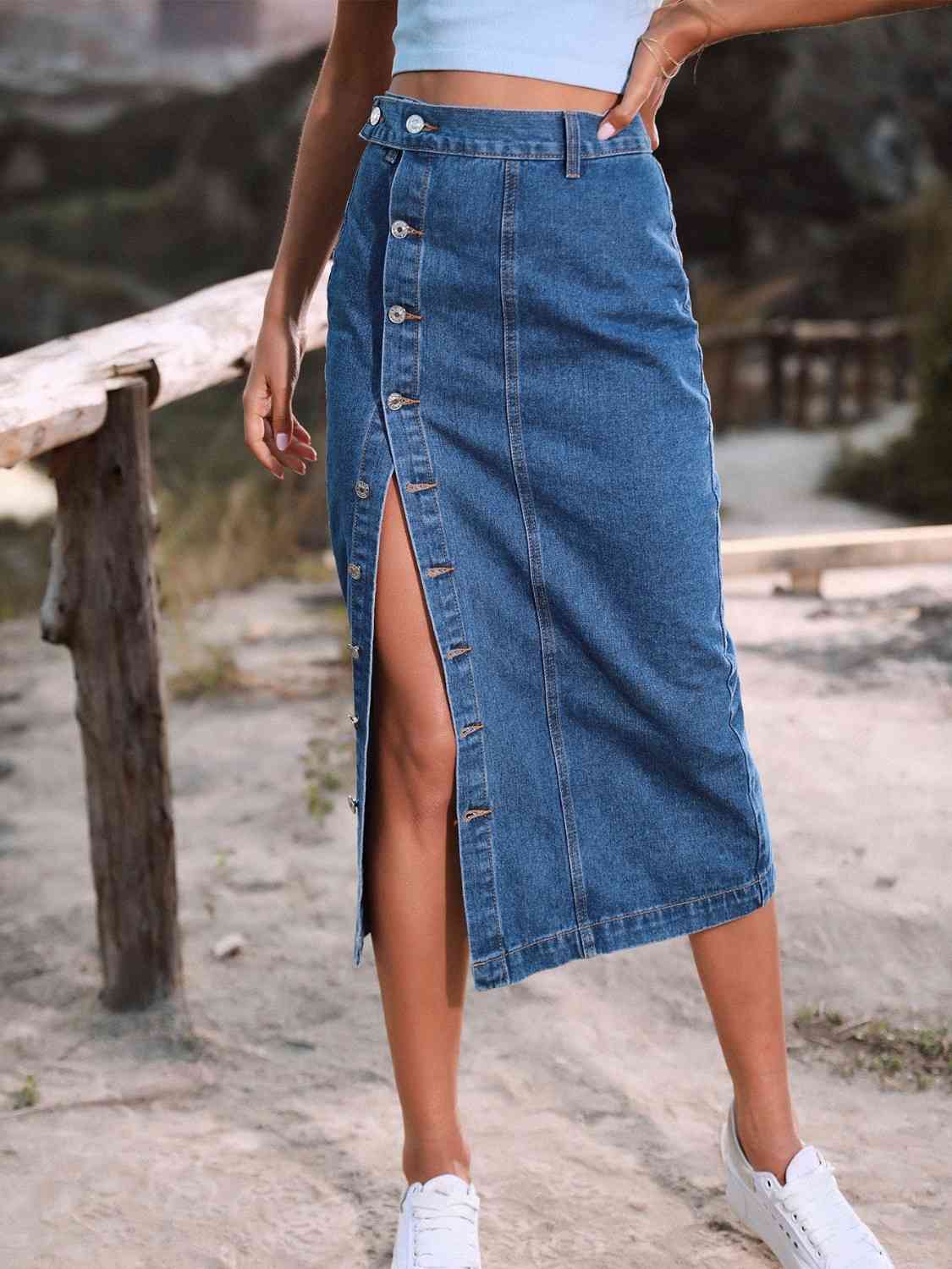 “The Freshman High” Button Down Denim Skirt