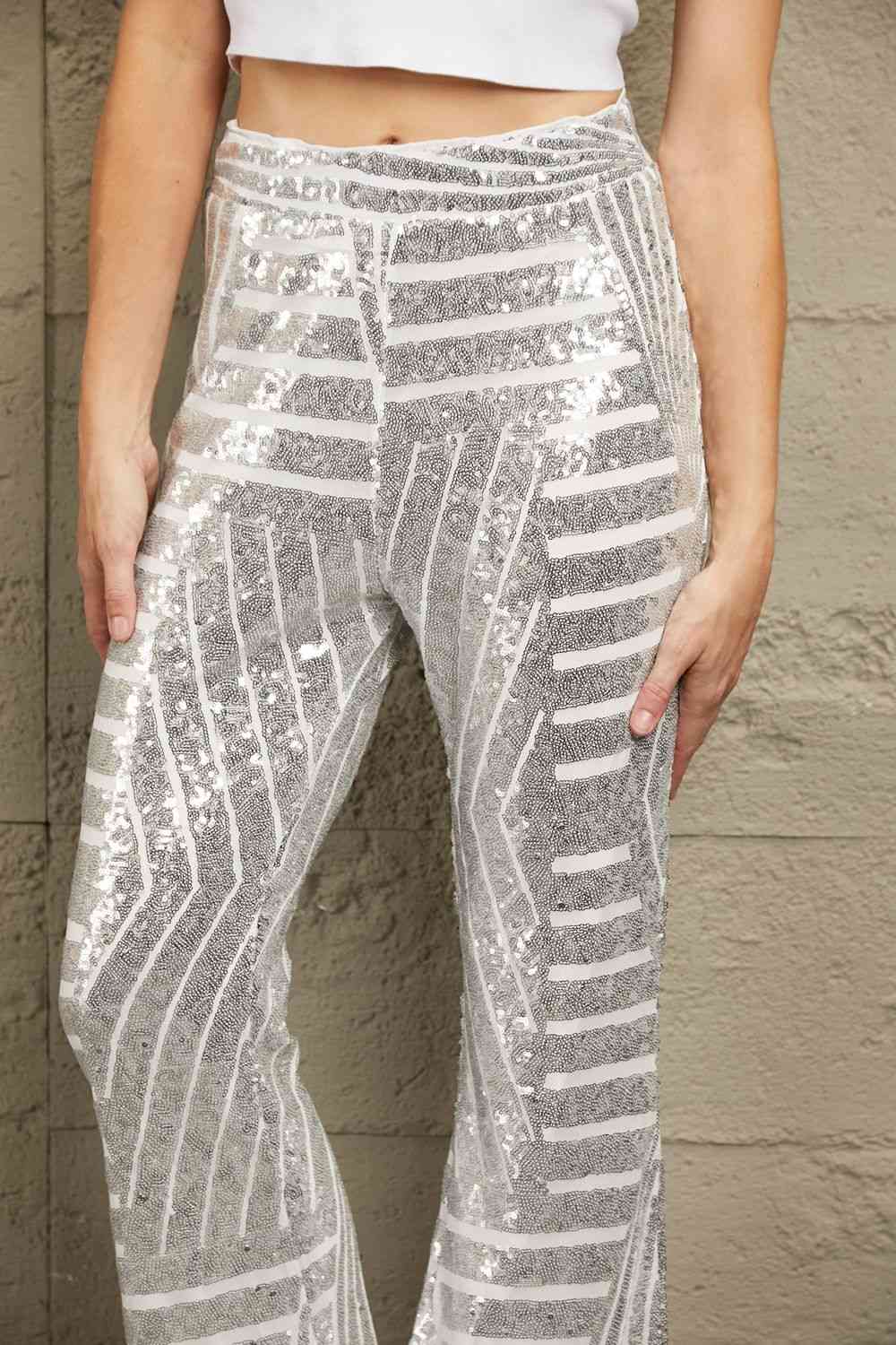 “The Double Take” Sequin High Waist Flared Pants