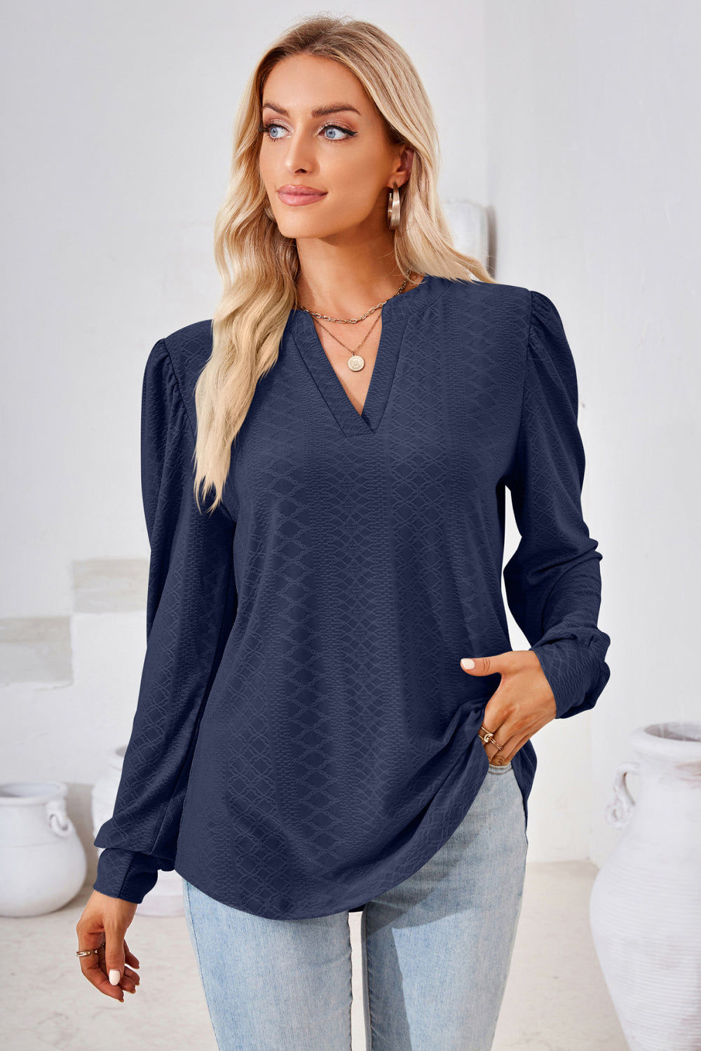 “The Visit To Indy” V-Neck Puff Sleeve Blouse