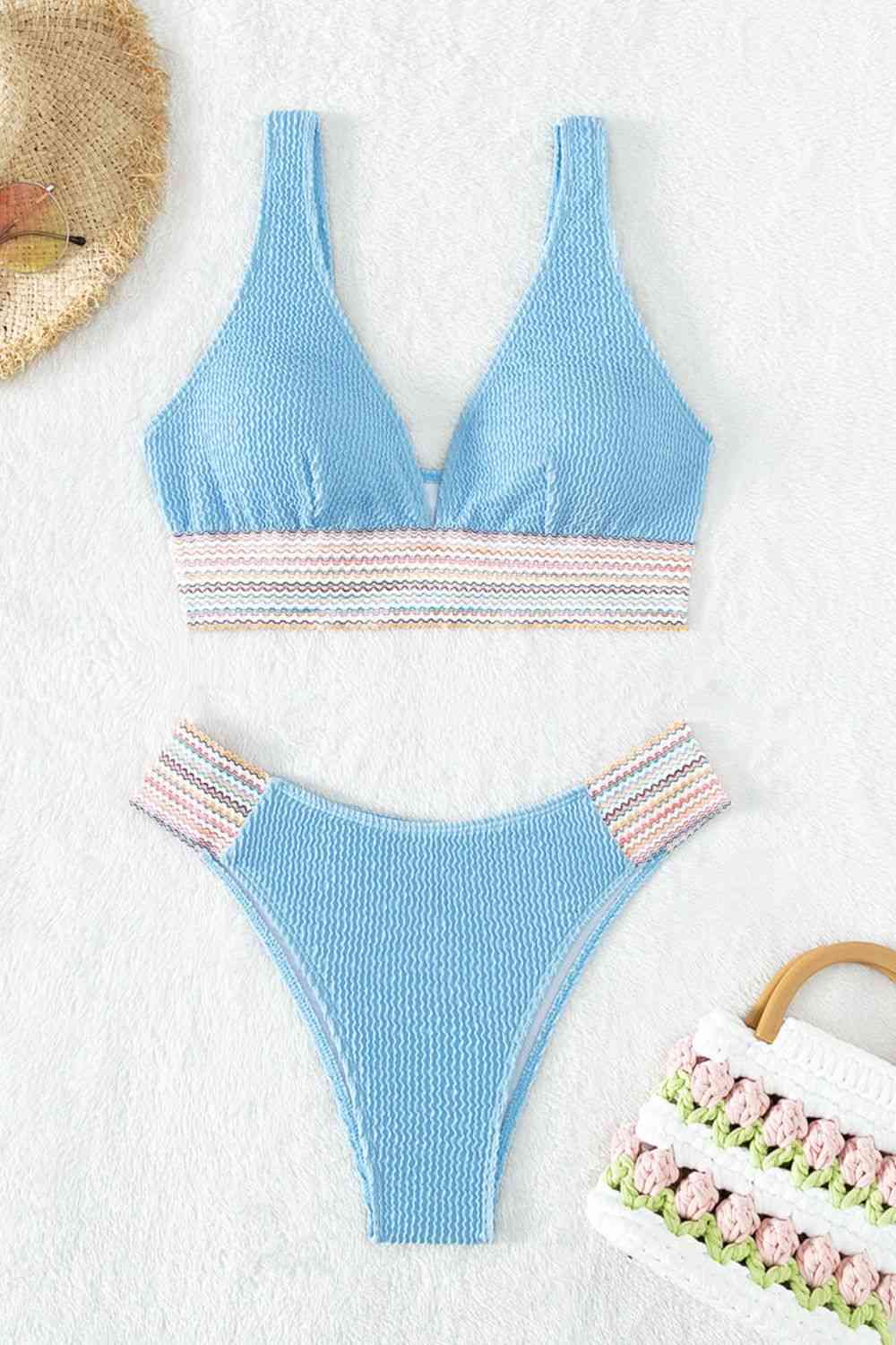 “The Neshia” Contrast Textured High Cut Swim Set