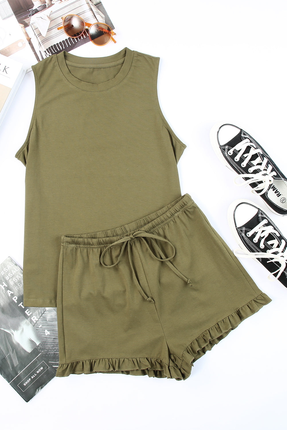 “The Lounge Moss” Round Neck Tank and Shorts Lounge Set