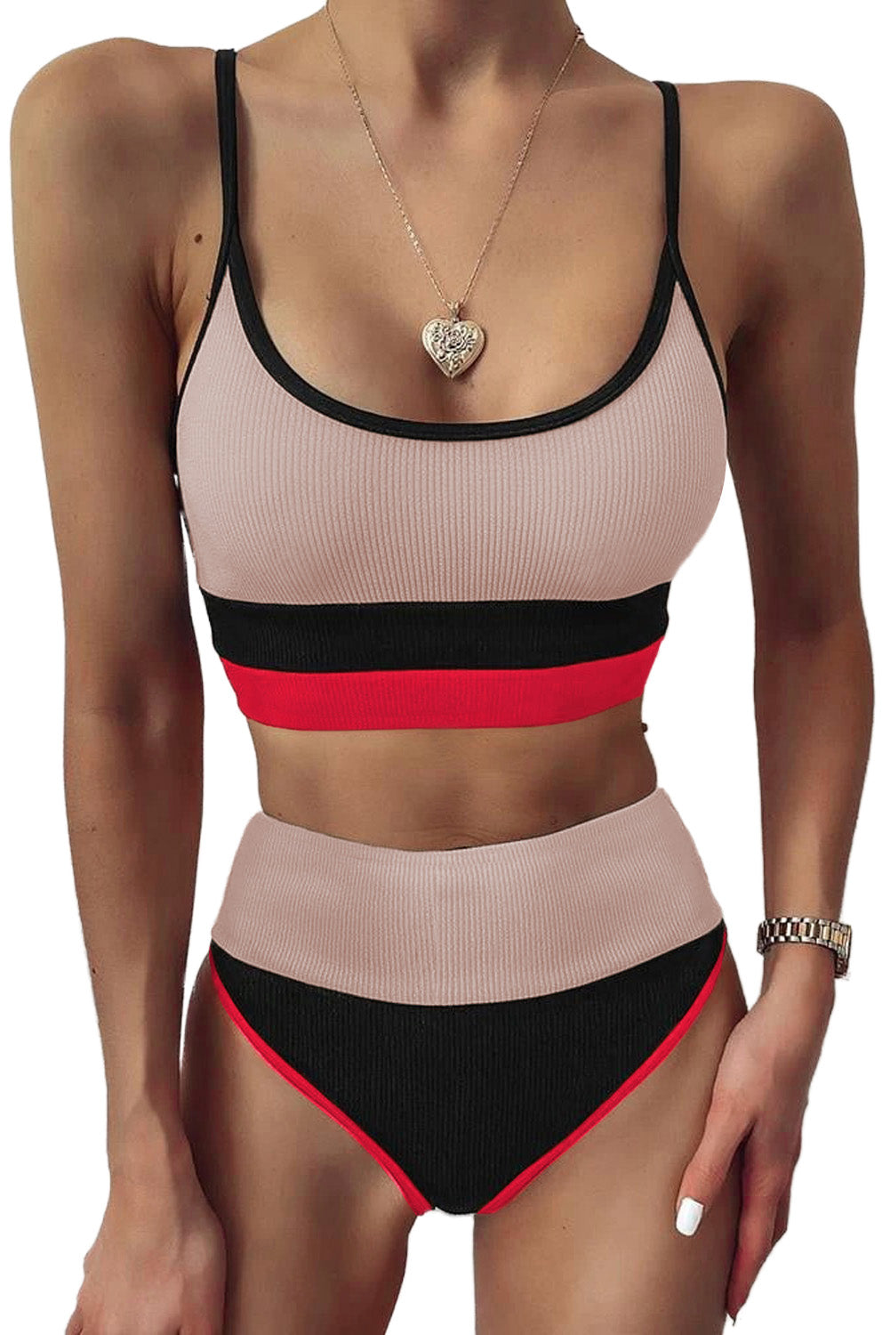 “The Deep Cover” Color Block Spaghetti Strap Two-Piece Swim Set