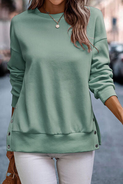 “The In A Snap” Detail Round Neck Dropped Shoulder Sweatshirt