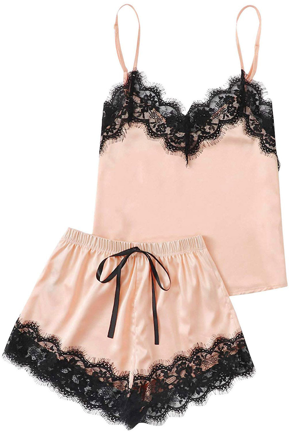 “The Night Bag Edition” Lace Detail Spaghetti Strap Top and Shorts Lounge Set