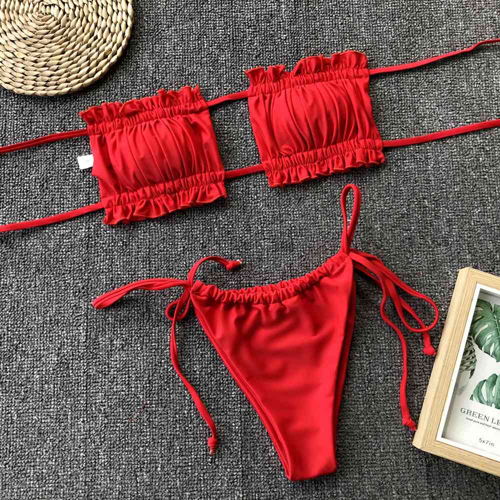 “The Bawdy” Frill Trim Ruched Bikini Set