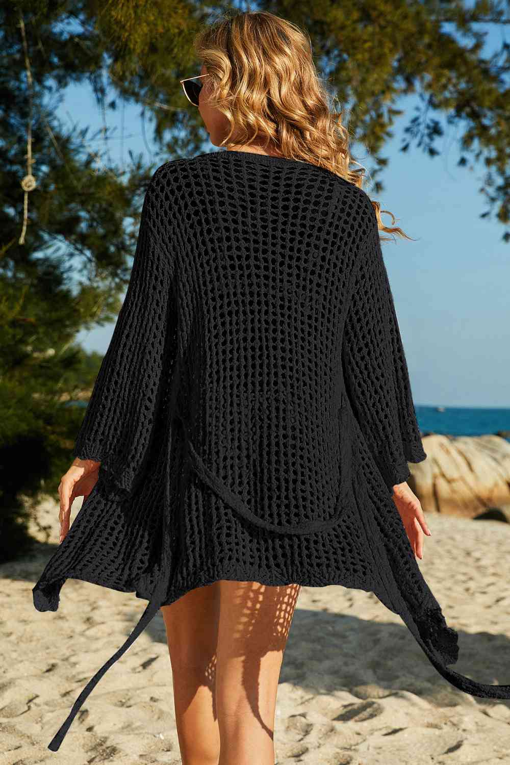 “The Manhattan Vacationer” Tie-Waist Openwork Crochet Cover Up