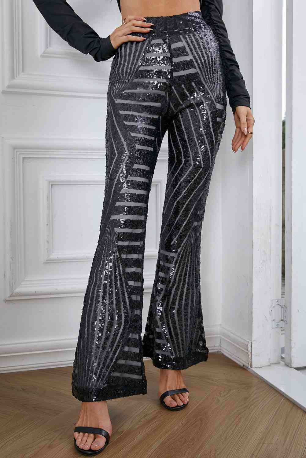 “The Double Take” Sequin High Waist Flared Pants