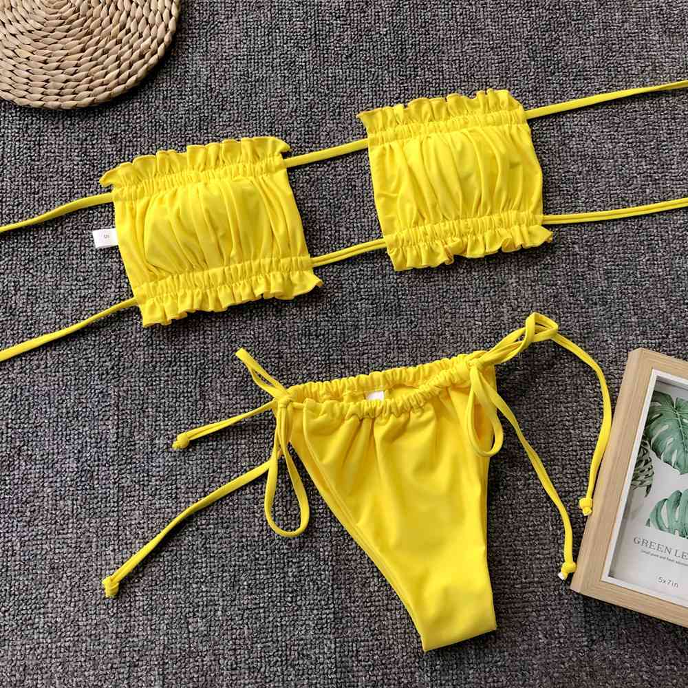 “The Bawdy” Frill Trim Ruched Bikini Set