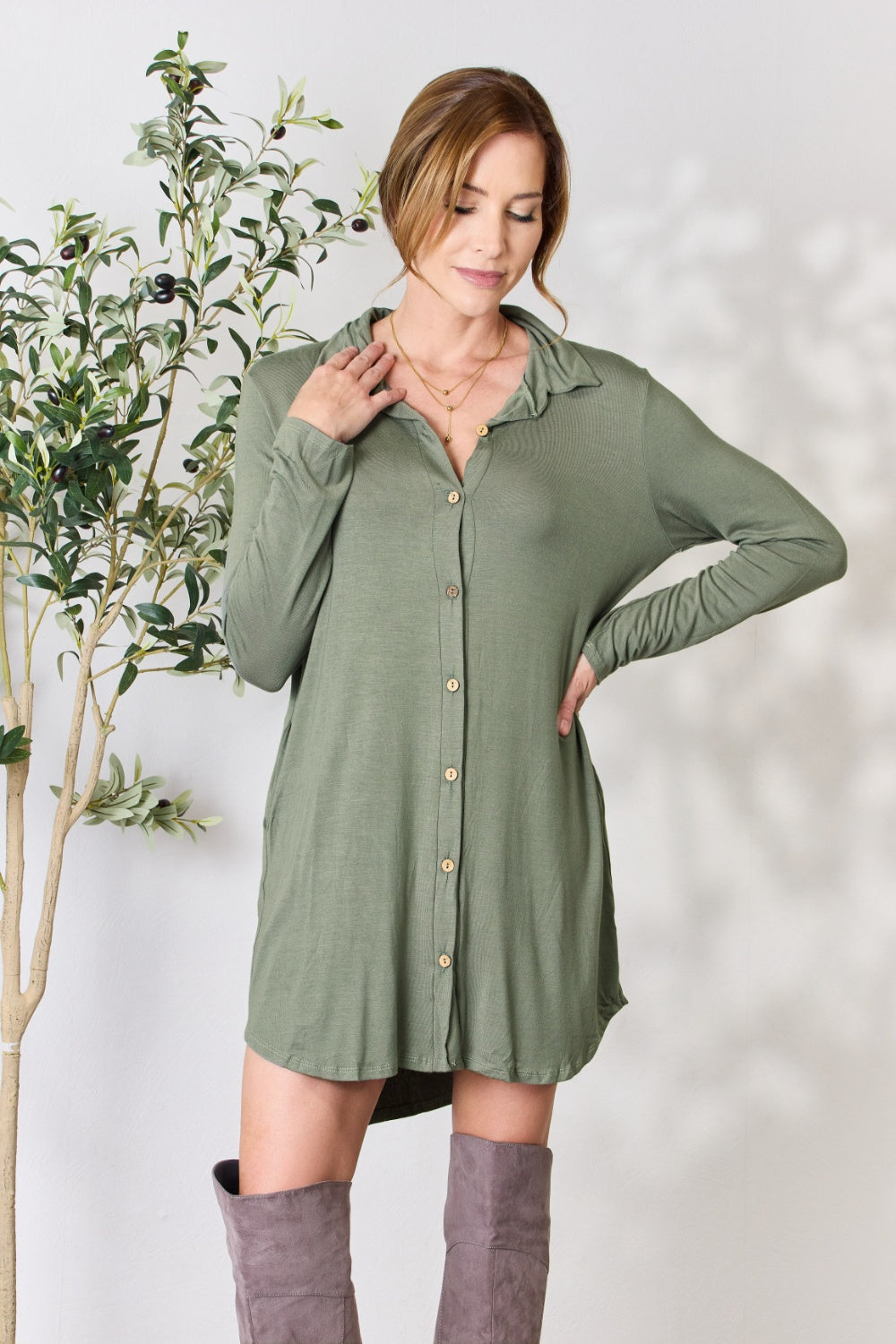 “The Celeste” Full Size Button Down Shirt Dress