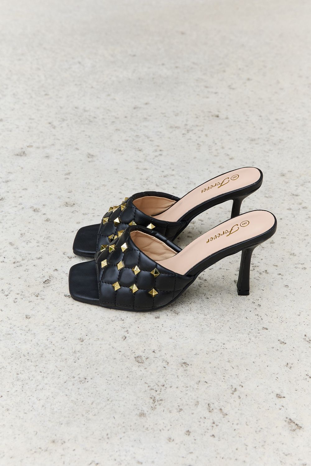 “The Link” Square Toe Quilted Mule Heels in Black