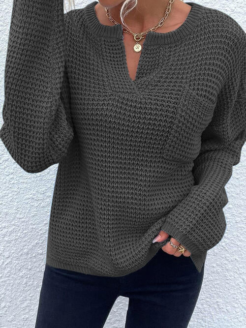 “The Blush” Notched Long Sleeve Sweater