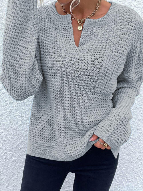 “The Blush” Notched Long Sleeve Sweater