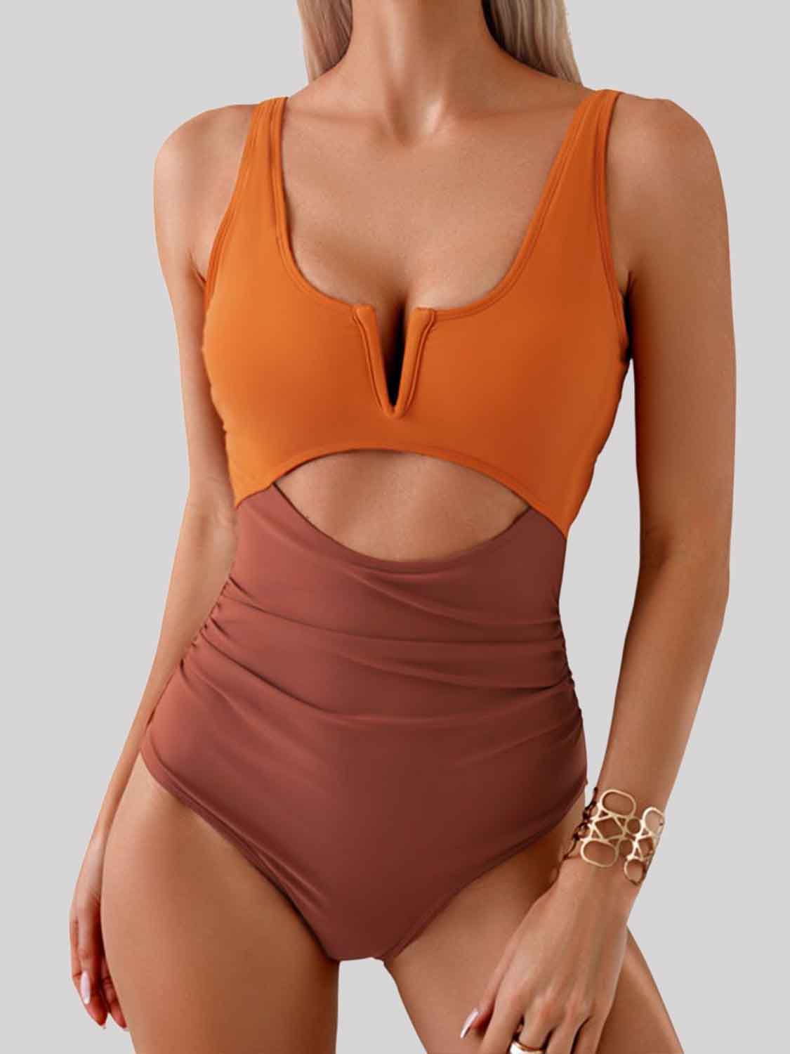 “The Control Freak” Tied Cutout Contrast One-Piece Swimwear