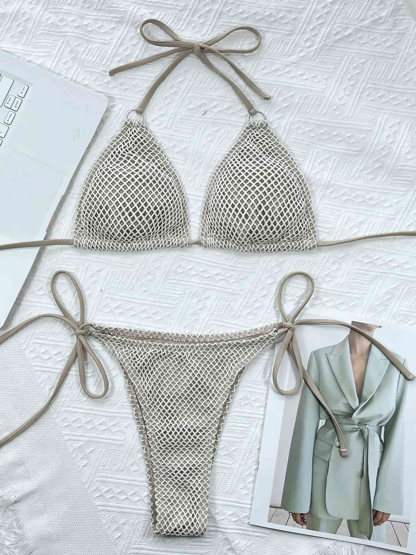 “The Mesh Bae” Halter Neck Tie Back Bikini Set