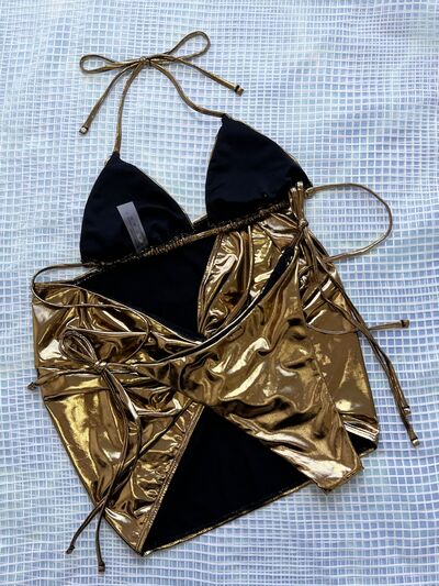 “The Goldie” Tied Halter Neck Three-Piece Bikini Set