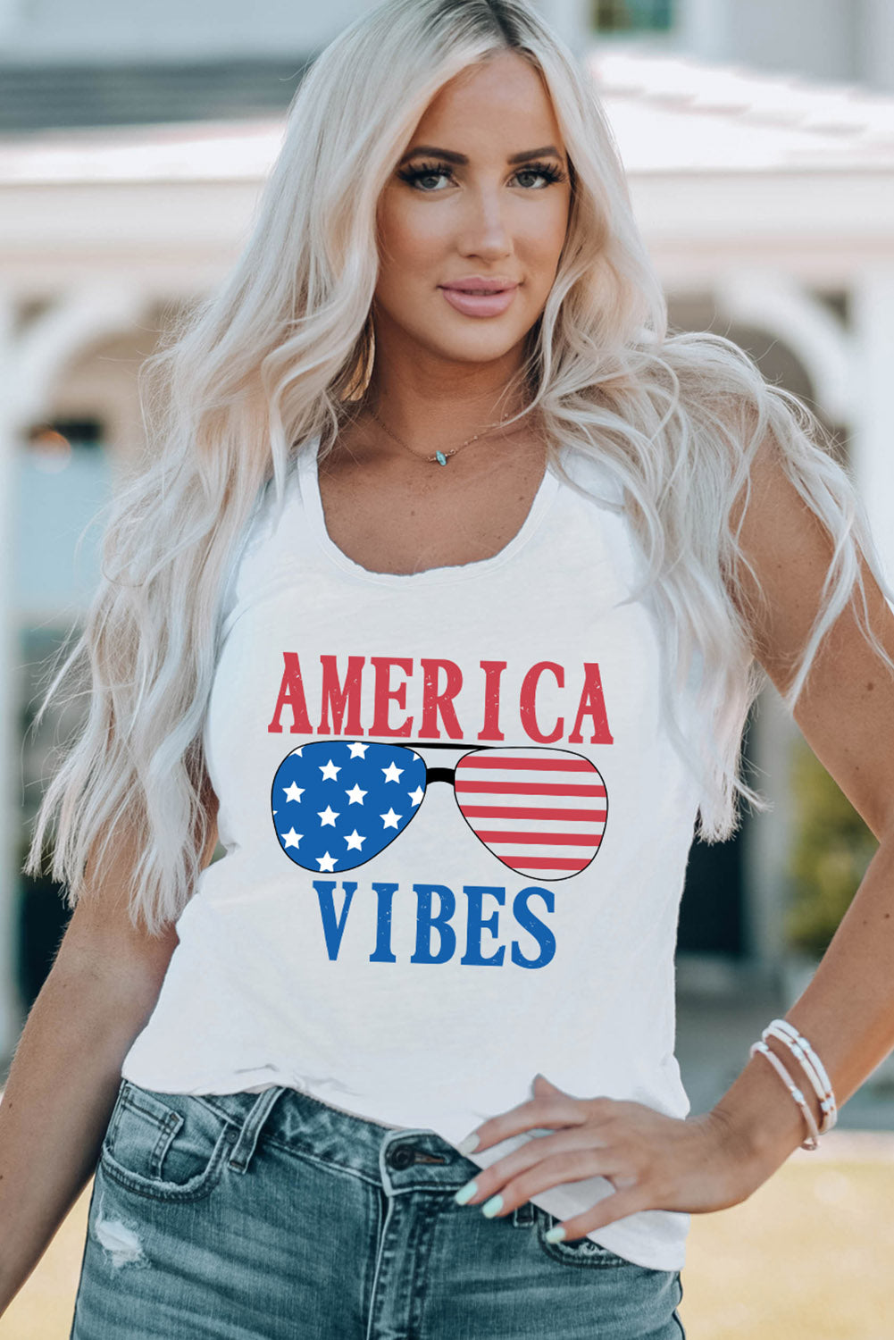 “The AMERICA VIBES” Graphic Round Neck Tank