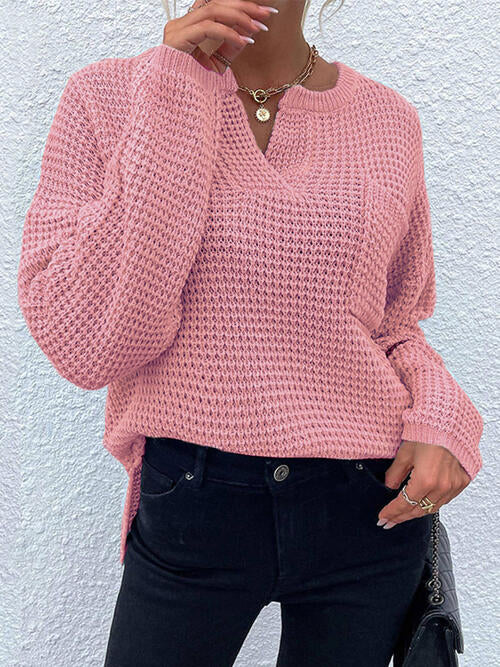 “The Blush” Notched Long Sleeve Sweater