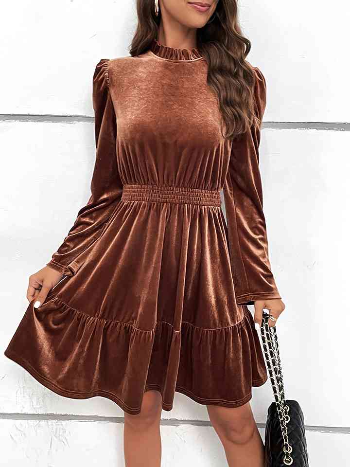 Smocked Waist Long Sleeve Dress