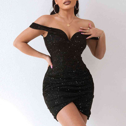 “The Off The Glit” Sequin Off-Shoulder Mini Dress