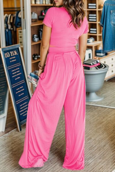 “The PERFECT SET” Short Sleeve Top and Wide Leg Pants Set