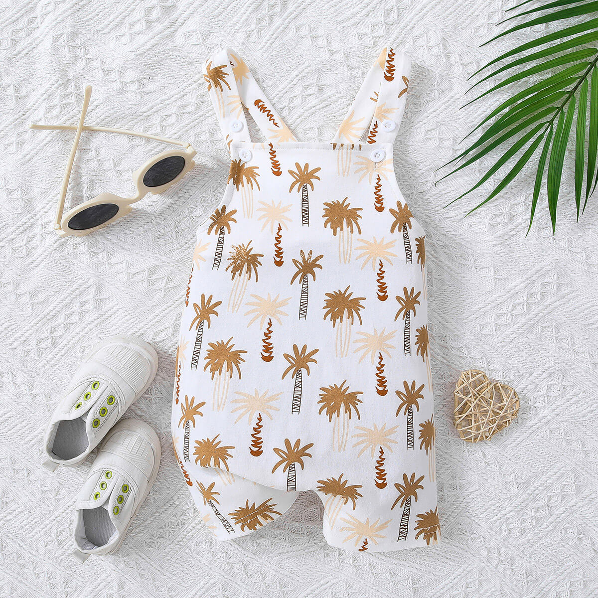 “Baby Brick: Coconut” Kids Botanical Print Overalls