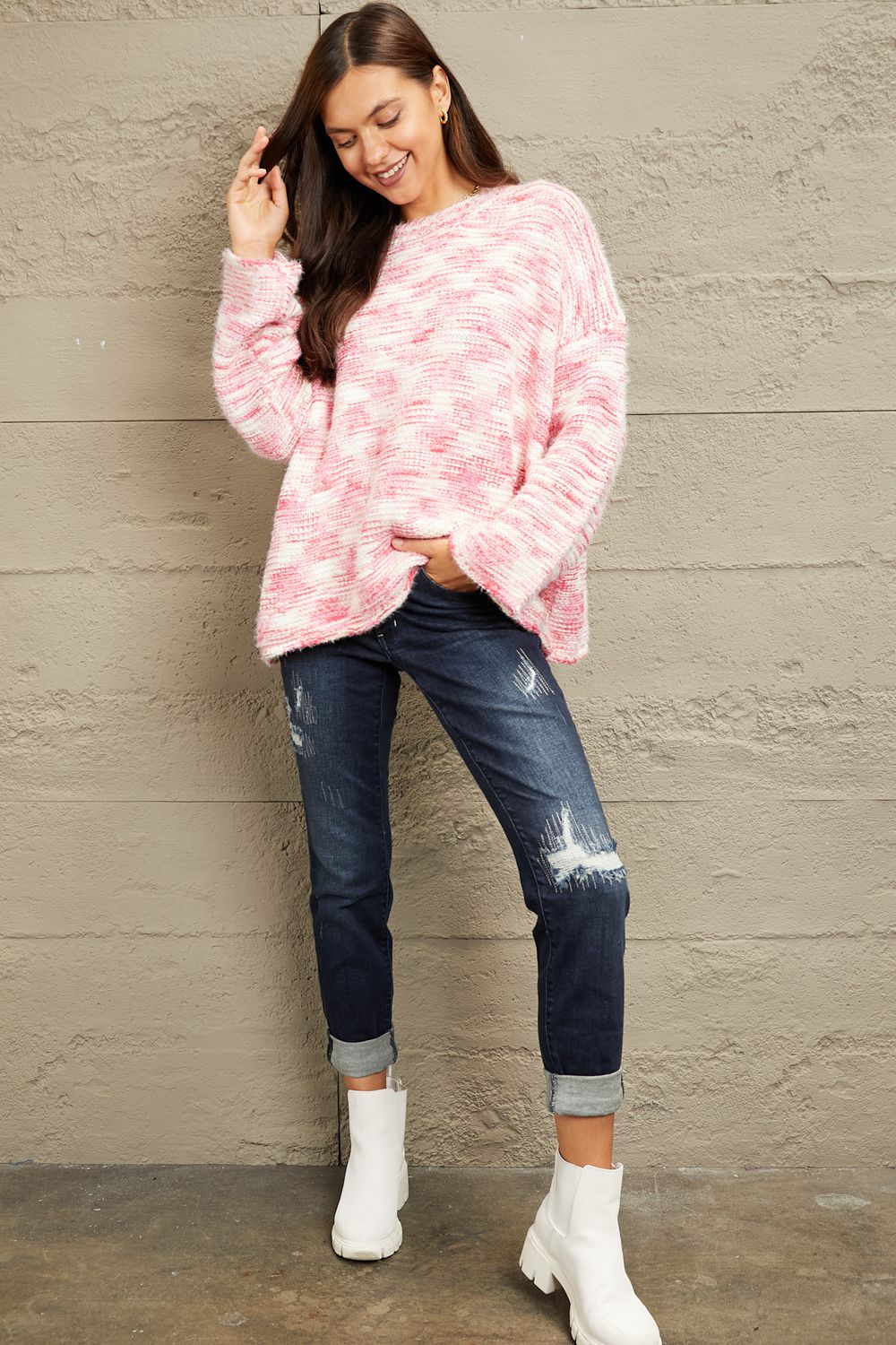 “The Pink Fuzzy” Chunky Knit Sweater