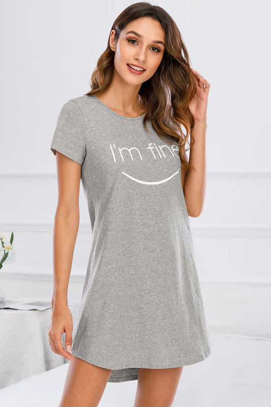 “The Sleep Graphics” Round Neck Short Sleeve Lounge Dress