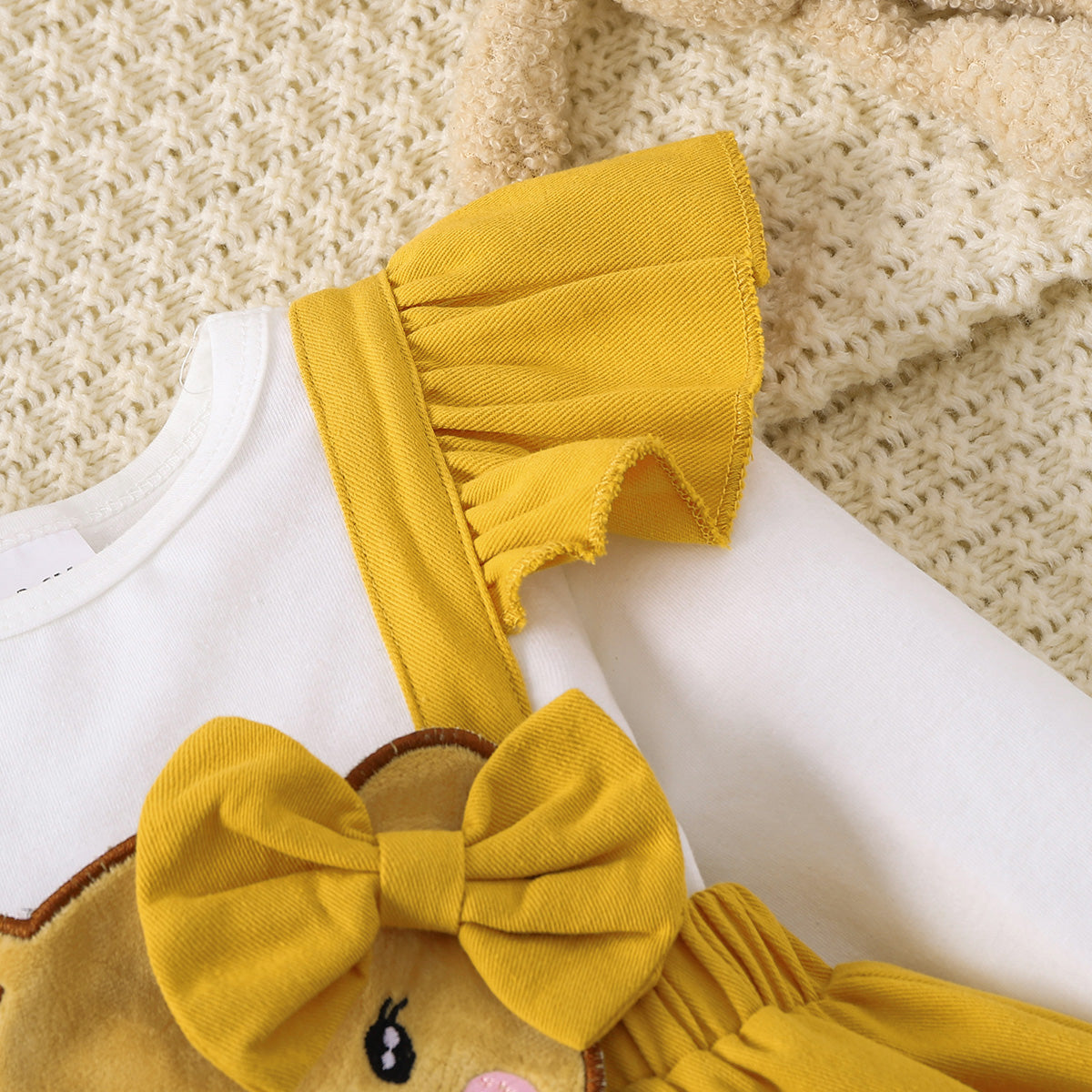 “Brickie Girls: The Bear Bow” Tie Skirt Bear Detail Round Neck Dress