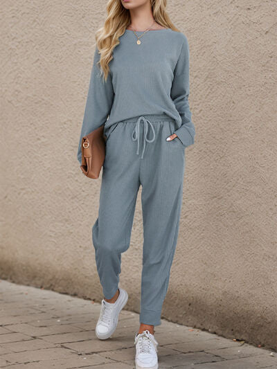 The Fee Fee” Round Neck Top and Drawstring Pants Set