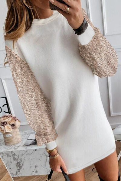 “The Spark” Sequin Long Sleeve Round Neck Mini Dress