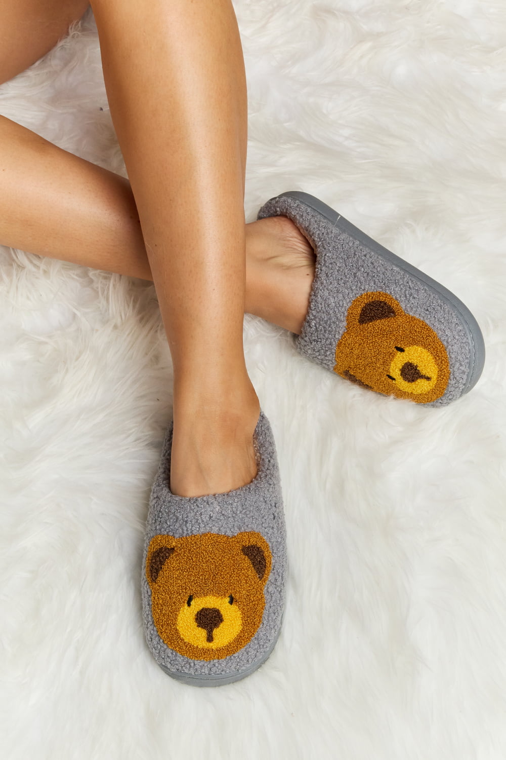 “The Teddy Bear” Print Plush Slide Slippers