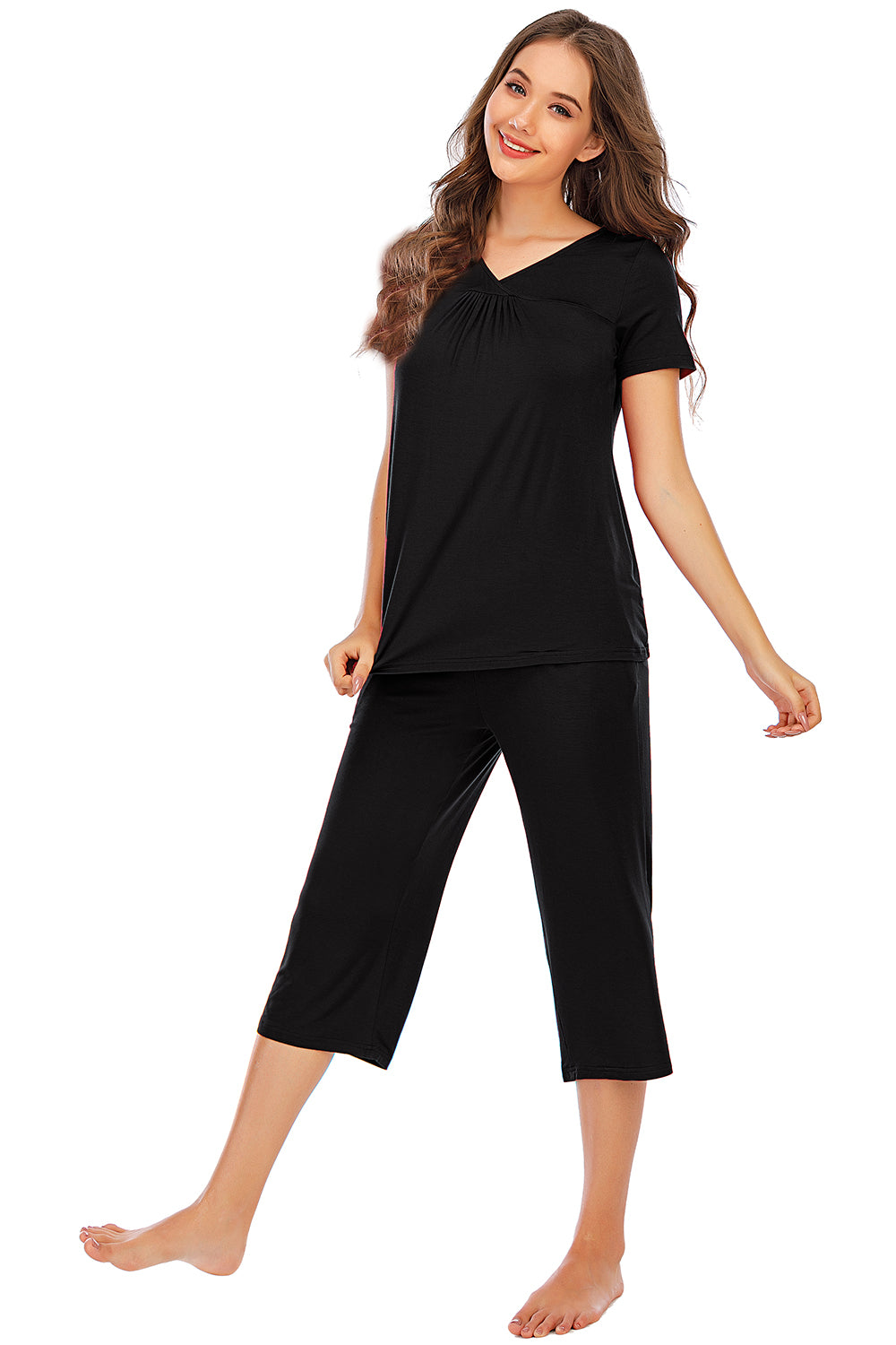 “The Antie” V-Neck Short Sleeve Top and Pants Lounge Set