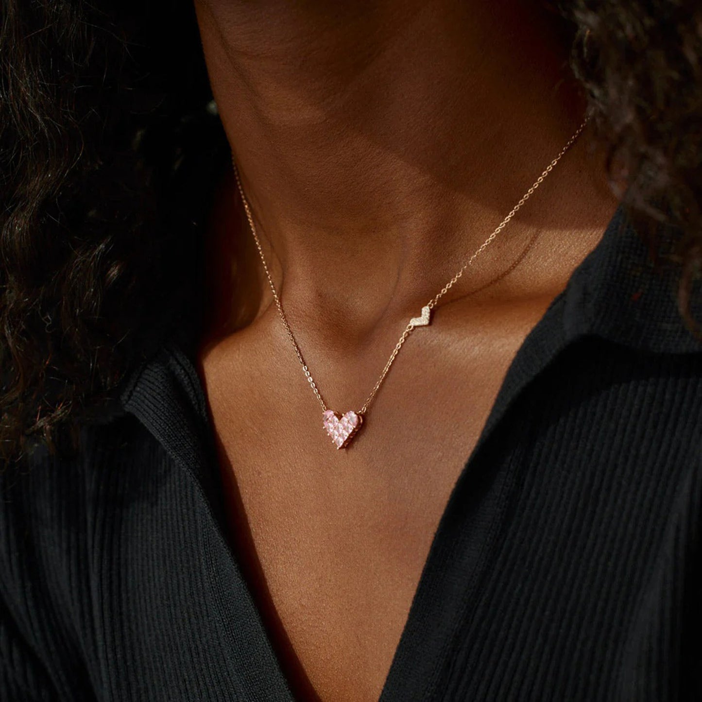 Brick Bling:Heart Shape Rose Gold-Plated Pendant Necklace