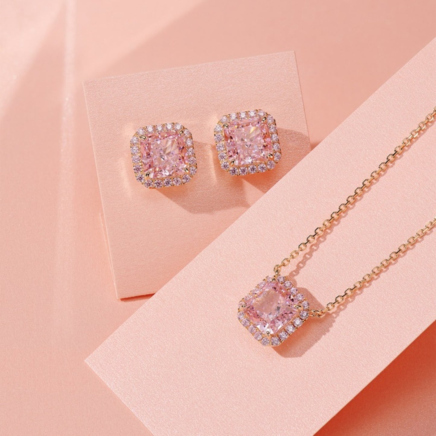 “Pretty In Pink” Artificial Gemstone Square Stud Earrings