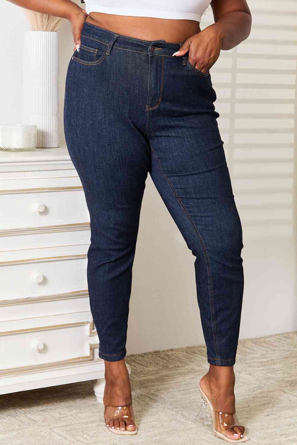 “The Perfect Fit” Full Size High Waist Pocket Embroidered Skinny Jeans