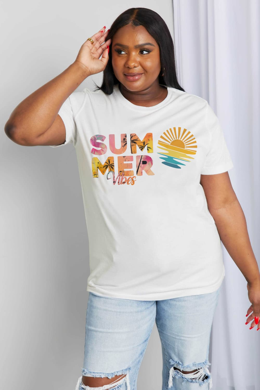 “The Summer Vibes” Full Size SUMMER VIBES Graphic Cotton Tee