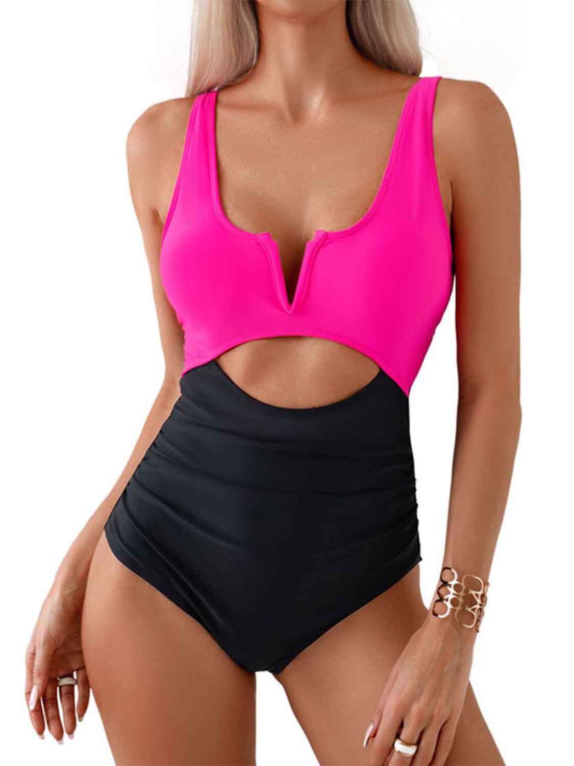 “The Control Freak” Tied Cutout Contrast One-Piece Swimwear