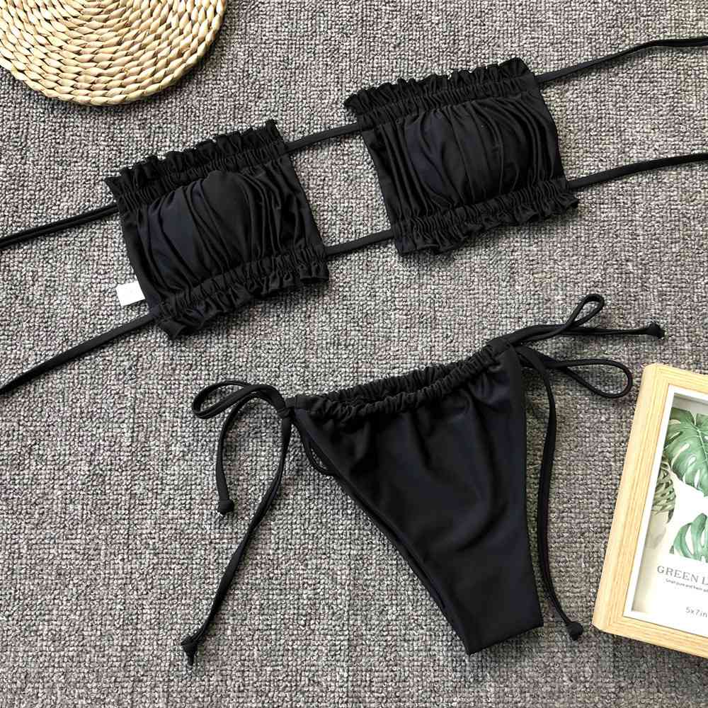 “The Bawdy” Frill Trim Ruched Bikini Set