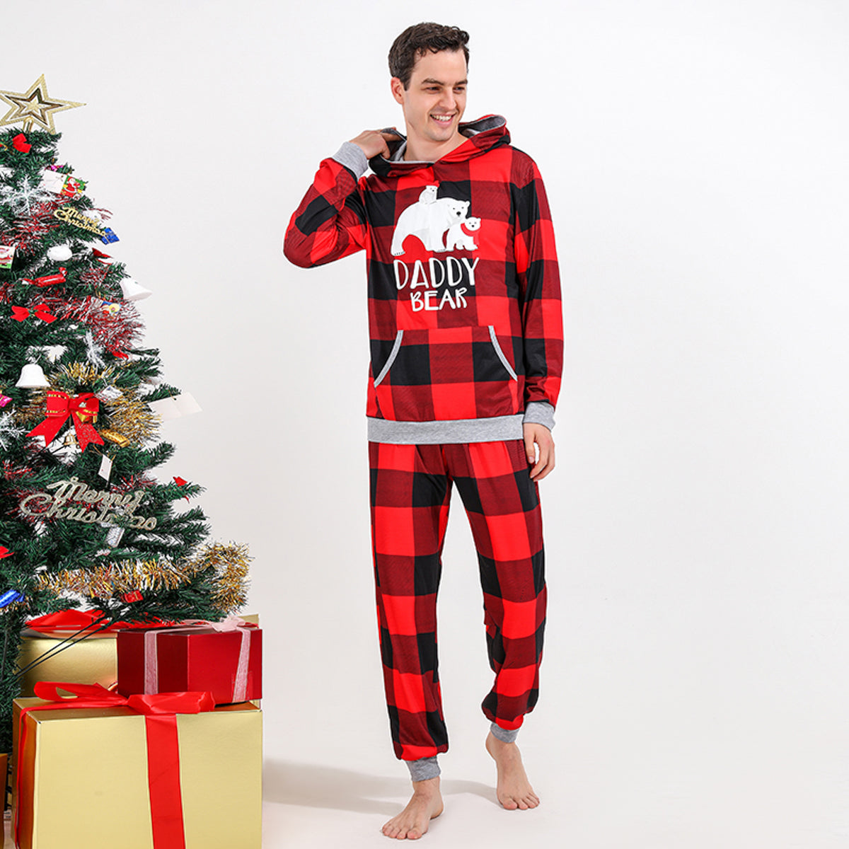 “THE DADDY BEAR” Graphic Hoodie and Plaid Pants Set