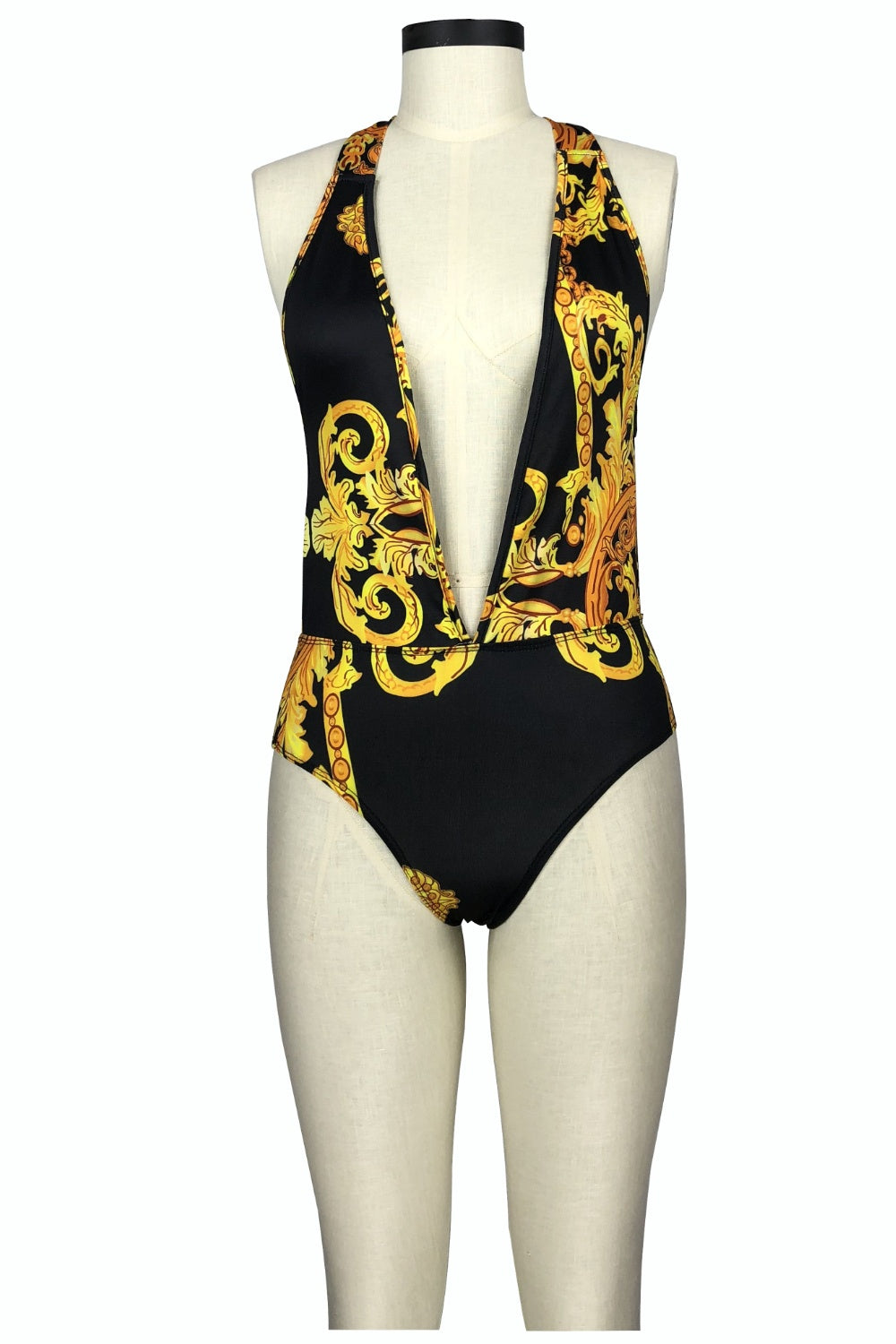 “The V Pool Party” Printed Plunge One-Piece and Cover Up Swim Set