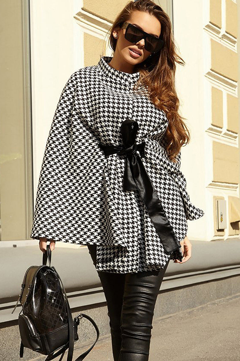 “The Passenger Princess” Houndstooth Tie Waist Trench Coat