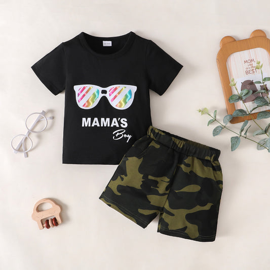 “Brickie Boys:MAMA'S BOY” Graphic T-Shirt and Camouflage Shorts Set