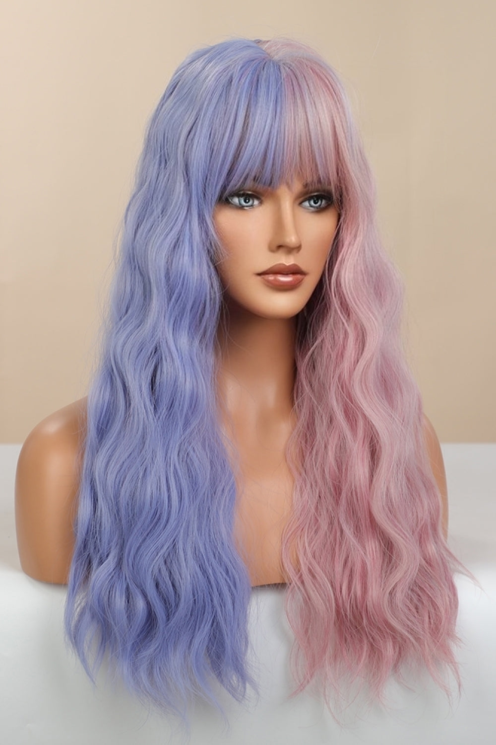 (Harlequin)13*1" Full-Machine Wigs Synthetic Long Wave 26" in Blue/Pink Split Dye