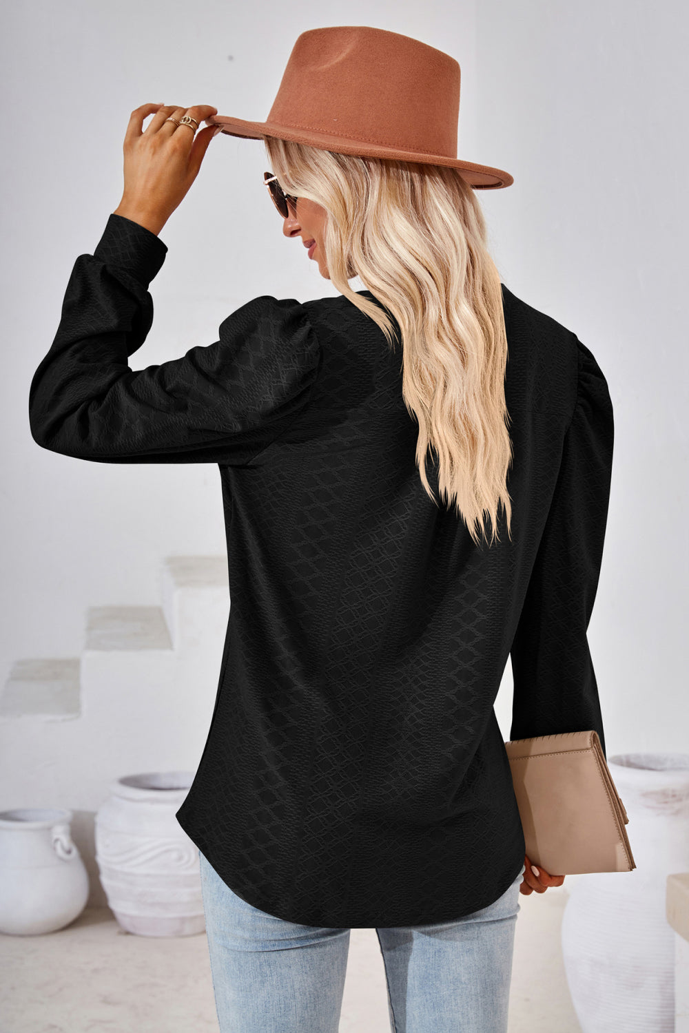 “The Visit To Indy” V-Neck Puff Sleeve Blouse