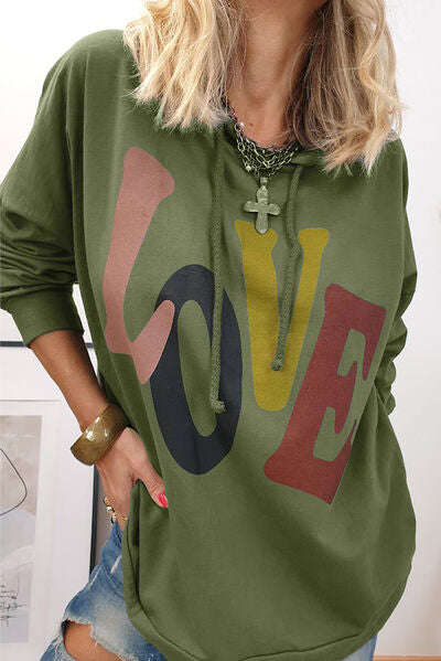 “The LOVE” Drawstring Dropped Shoulder Hoodie