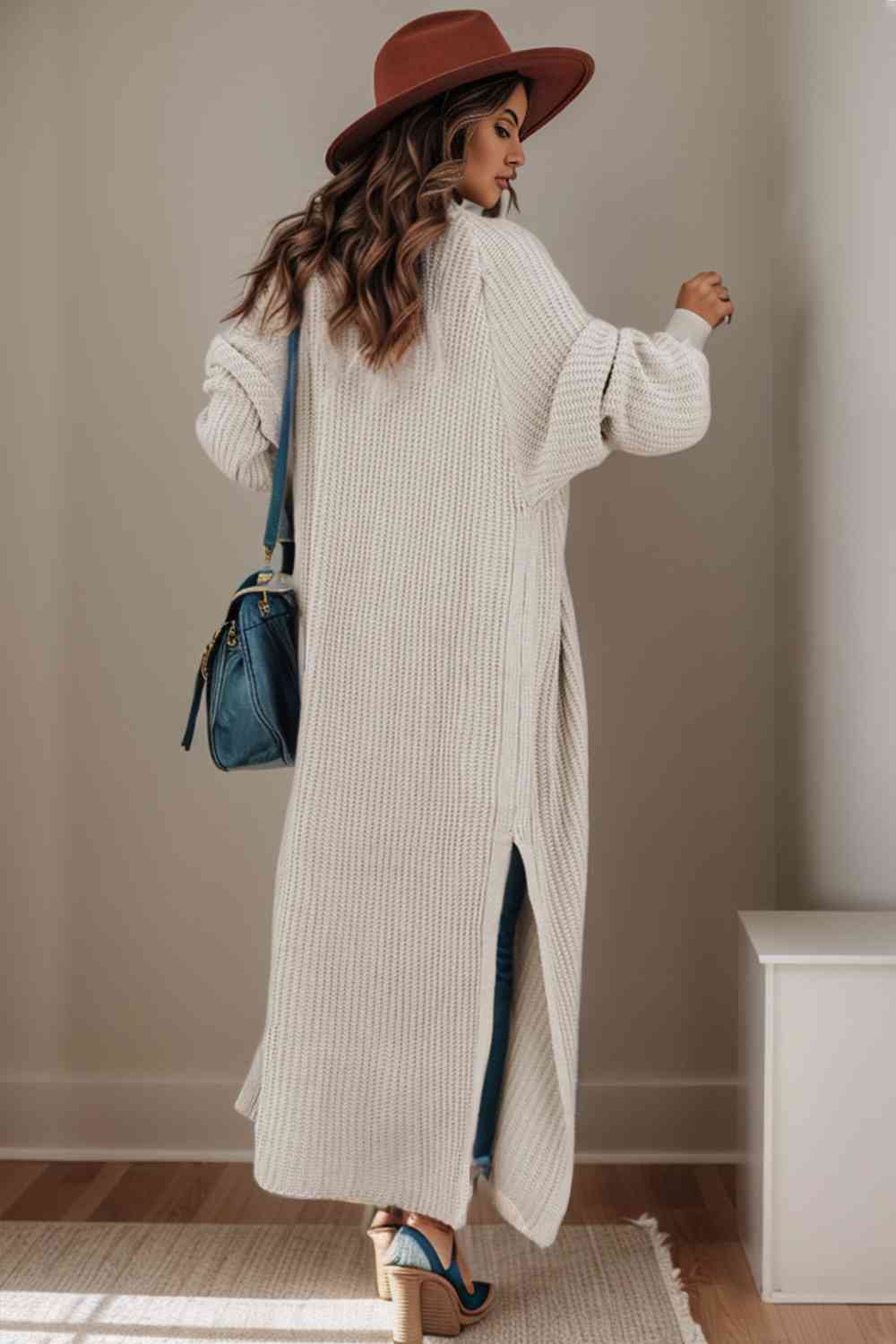 “The Aldi Quick Run” Open Front Side Slit Cardigan