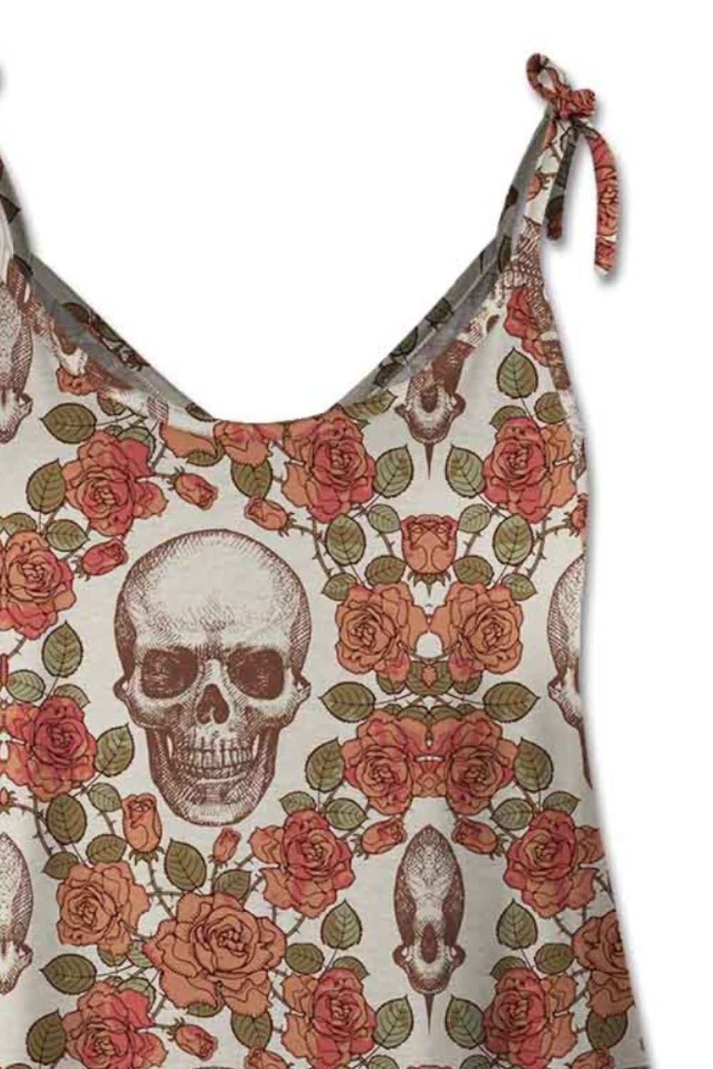 “The Roses Skull” Scoop Neck Tie Shoulder Cami