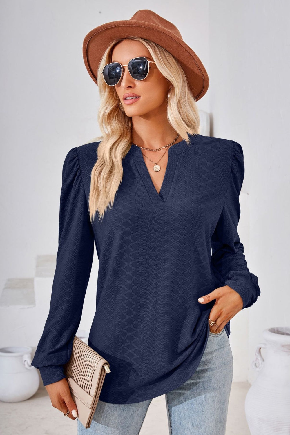 “The Visit To Indy” V-Neck Puff Sleeve Blouse