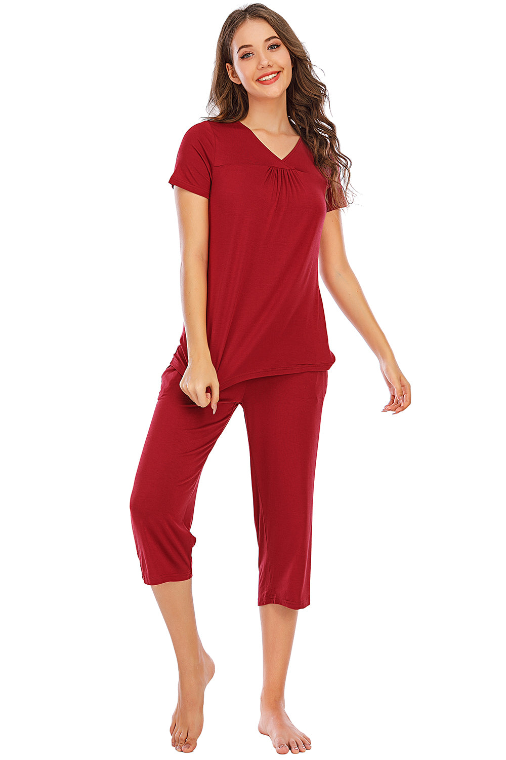 “The Antie” V-Neck Short Sleeve Top and Pants Lounge Set