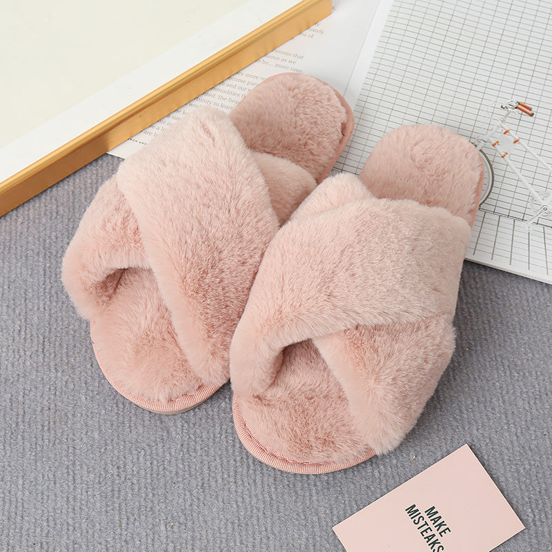 “The Softie” Faux Fur Crisscross Strap Slippers